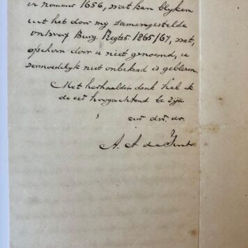[Manuscript 1901] Briefje van A.A. de Pinto (geb. 1828, Raadsheer Hoge Raad 1876 - na 1902), dd. Den Haag 1901, 8°, 2 p.