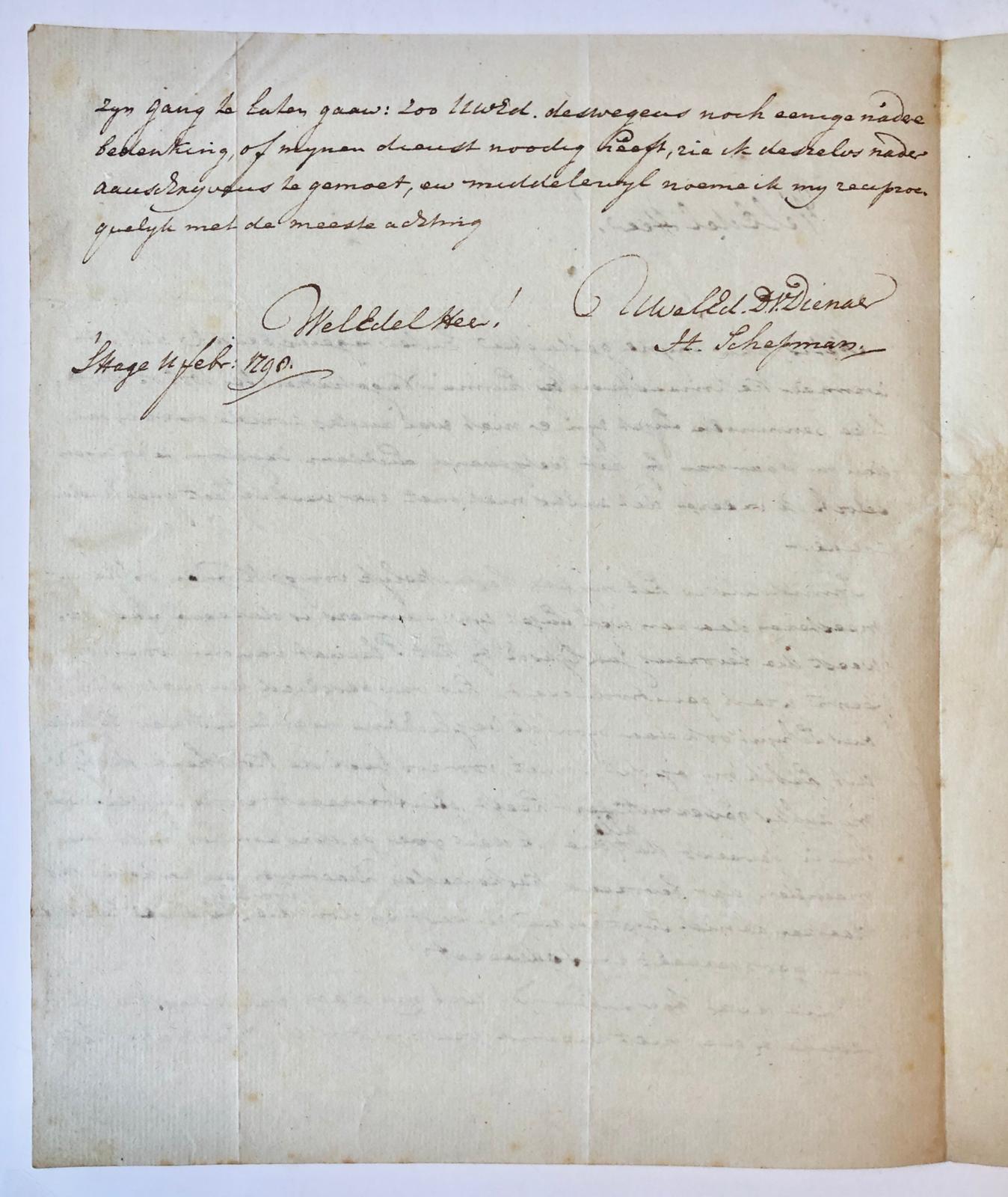 [Manuscript 1798] Brief van H. Schepman, dd. ‘s Hage 1798, aan Mr H.A. Schadee te Rotterdam, manuscript, 2 p.