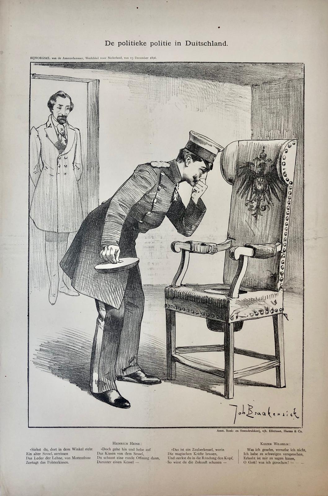 [Original lithograph/lithografie by Johan Braakensiek] De politieke politie in Duitschland, 13 December 1896, 1 pp.