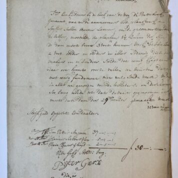 [Manuscript 1773] Besoignes van de besteedinge van de dam bij de Butterhoek d.d. 23-7-1773, manuscript, folio, 1 p.