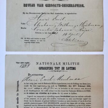[Official documents before 1900] Vijf stukken betr. leden van het geslacht Meulman, 19e eeuws. Manuscripten, 5 p.