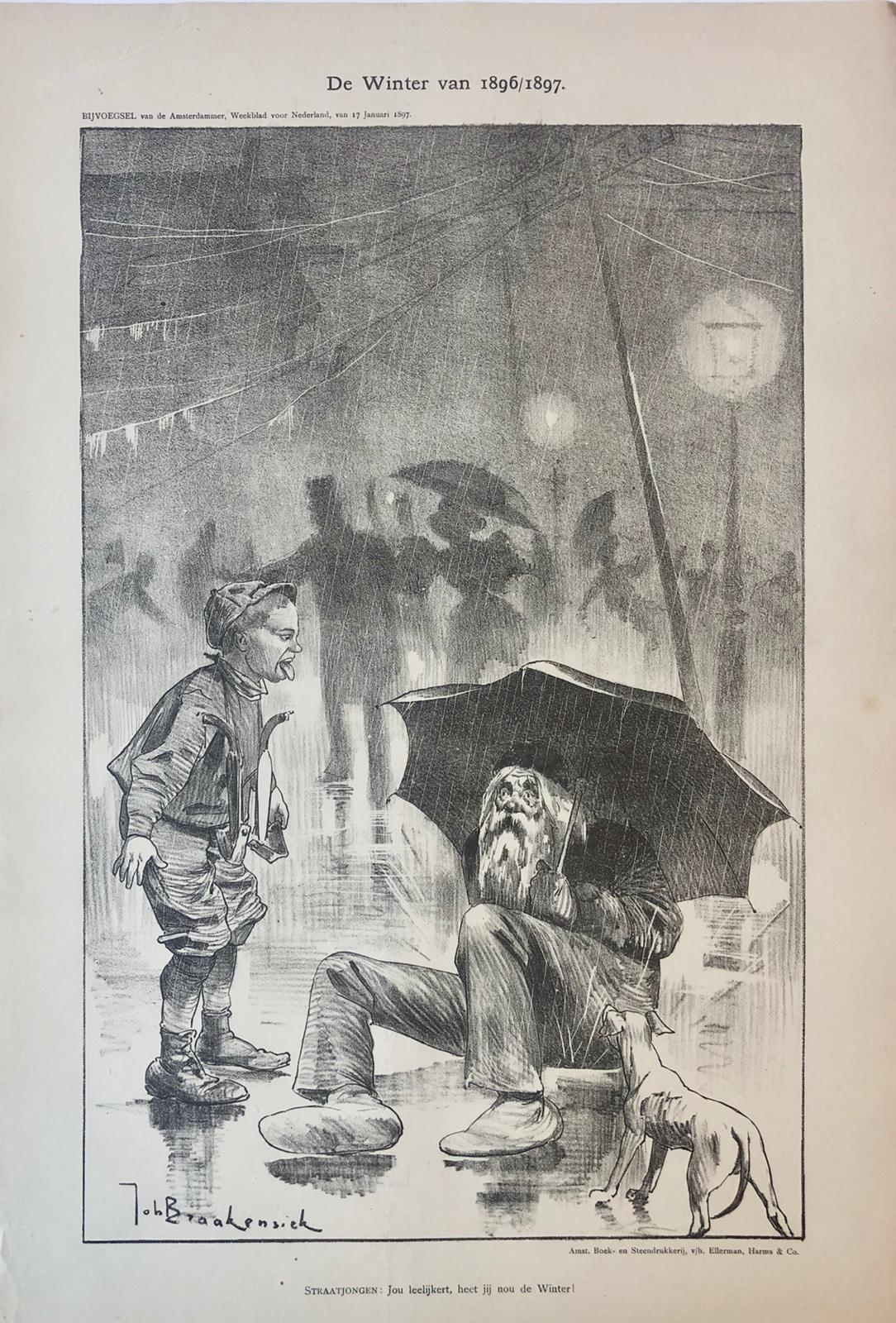 [Original lithograph/lithografie by Johan Braakensiek] De Winter van 1896/1897, 17 Januari 1897, 1 pp.