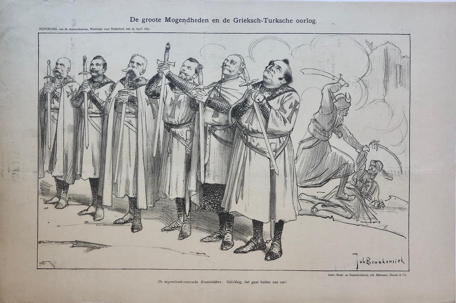 [Original lithograph/lithografie by Johan Braakensiek] De groote Mogendheden en de Grieksch-Turksche oorlog, 25 April 1897, 1 pp.