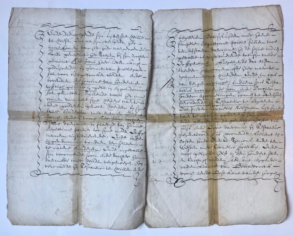 [Manuscript, Will 1663] Testament van Jan Gerbrandsz, bijgenaamd Roodmus, wednr van Wijert Harmensdr te Grootebroek, d.d.10-8-1663. Manuscript, 8 p. (Gerepareerd met cellotape.)
