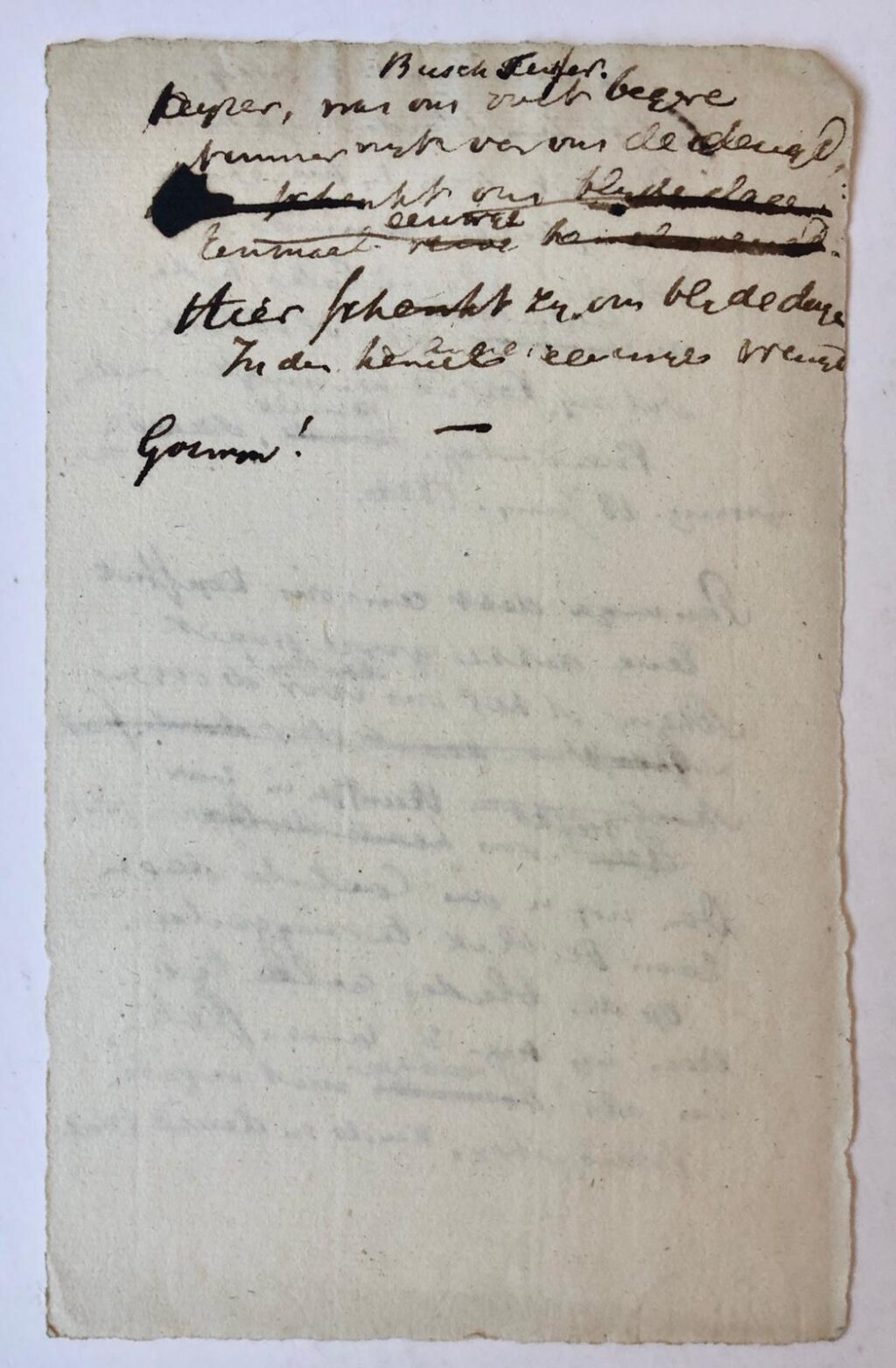 [Concept poetry 1826] Klad ontwerp voor vers in 't album van Verwey, d.d. Groningen 18-6-1826, 1 p, manuscript.