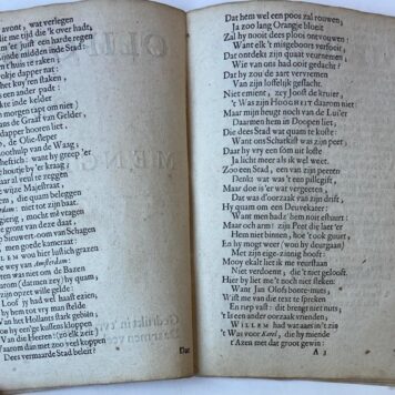 [Rare pamphlet(s), 1650] 't Vragende Amsterdam, aan de Vereenigde Provintien, gedrukt inde Vraag-stadt, Die met recht heet de Klaag-stadt (= Amsterdam), 1650. Blad A2: Olipodrigo ofte mengelmoes, gedrukt in 't vrye wout, daar men veel d'Heren hout 1650.