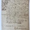 [Legal manuscript 1768] Onderhandse verklaring d.d. Aalten 25-4-1768 van Aalbert Doelen en Anna Elisabet Arentsen (nu genaamt Doelen), dat zij 1/12 van 't erve en scholtengoed Rensink, onder Aalten in Lintelo, verkocht hebben voor ƒ 625,- aan hun zuster Aleida Barendina Arentsen. Met hun handtekeningen en die van B. Arentsen als getuige. Manuscript, folio, 1 p.