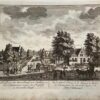 Original etching/Antique print/originele ets: Gezicht van den Middelwegh en 't Rechthuis in het Diemermeer, nevens den Ringdijk en Outewater brugh/Vue du Grand Chemin & la Maison de Justice du Diemermeer, du cote de la Digue et du Pont d' Outewael.
