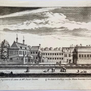 Original etching/Antique print/originele ets: Impremerie de cotons de Mr. Jean Coops/De katoen drukkery van den heer Ioannes Coops.