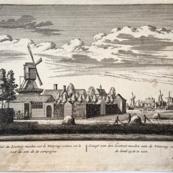 Original etching/Antique print/originele ets: Vue du Lootwit-moolen, sur le Wetering comme on le voir du cote de la campagne/Gezigt van den Lootwit-moolen aan de Wetering van de land-zyde te zien.