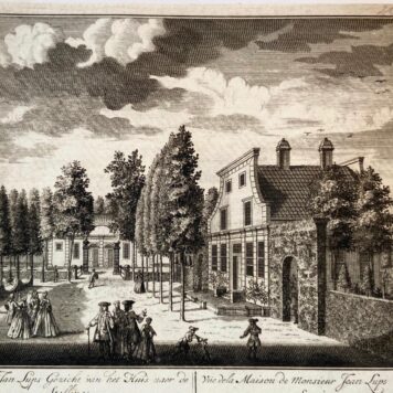 Original etching/Antique print/originele ets: De heer Jan Lups Gezicht van het Huis naer de Stallinge/Vue dela Maison de Monsieur Jean Lups vers les Ecuries.