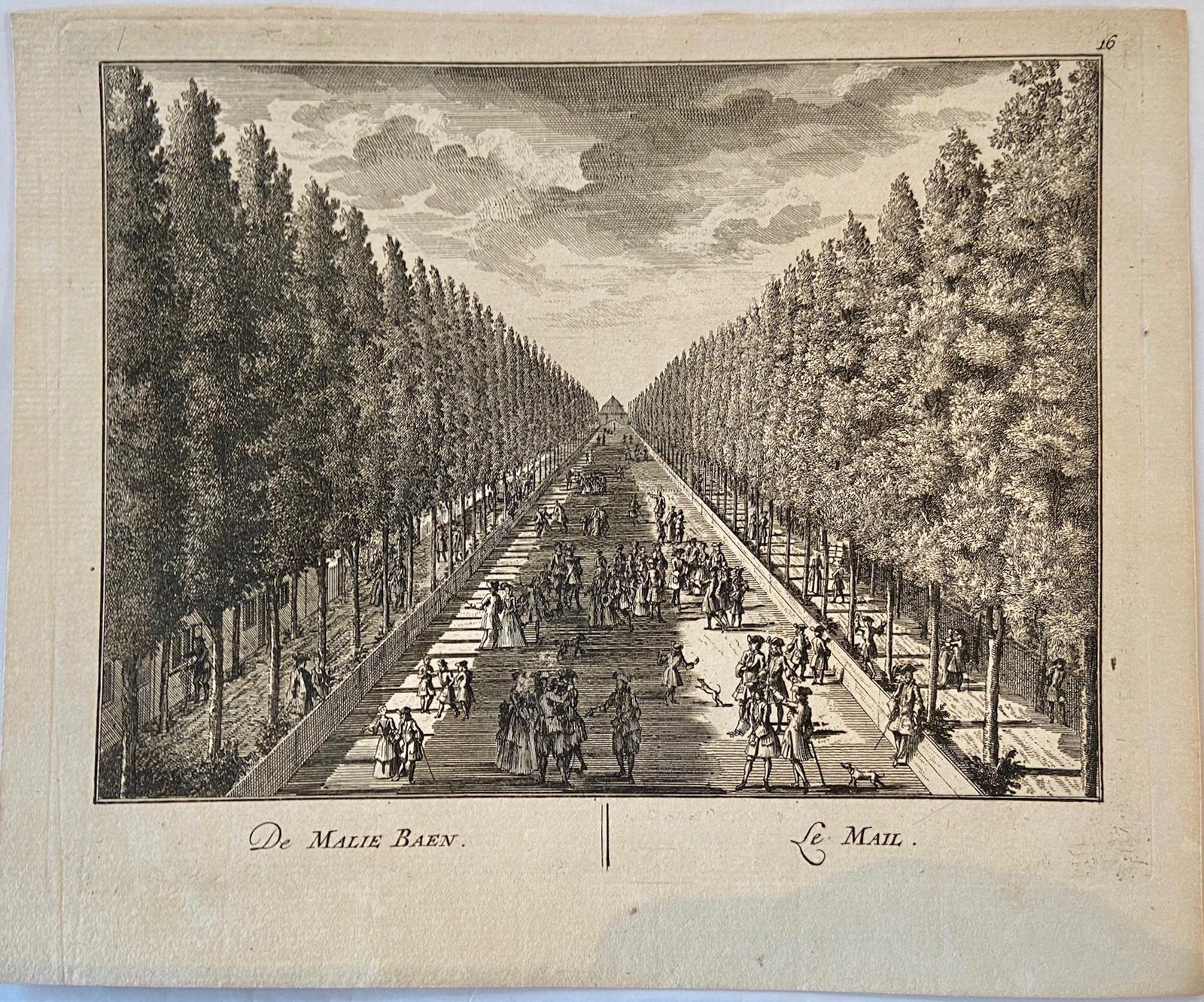 [Print/prent: Topographical views of the Maliebaan in Amsterdam] - Original etching/Antique print/originele ets: De Malie baen/ Le Mail.