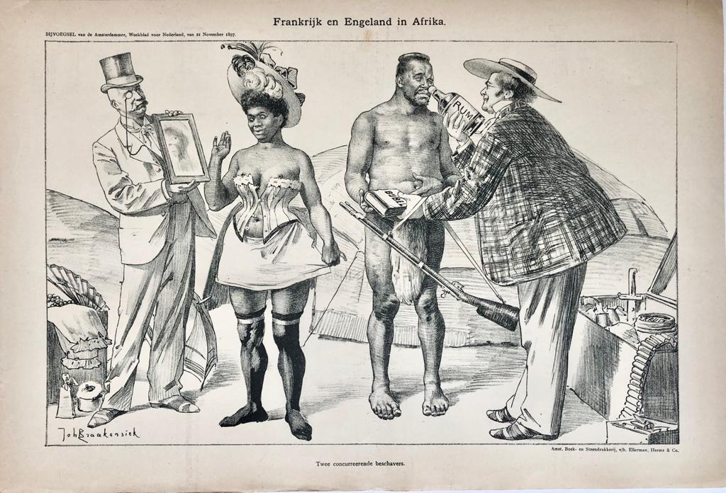 [Original lithograph/lithografie by Johan Braakensiek] Frankrijk en Engeland in Afrika, 21 November 1897, 1 pp.