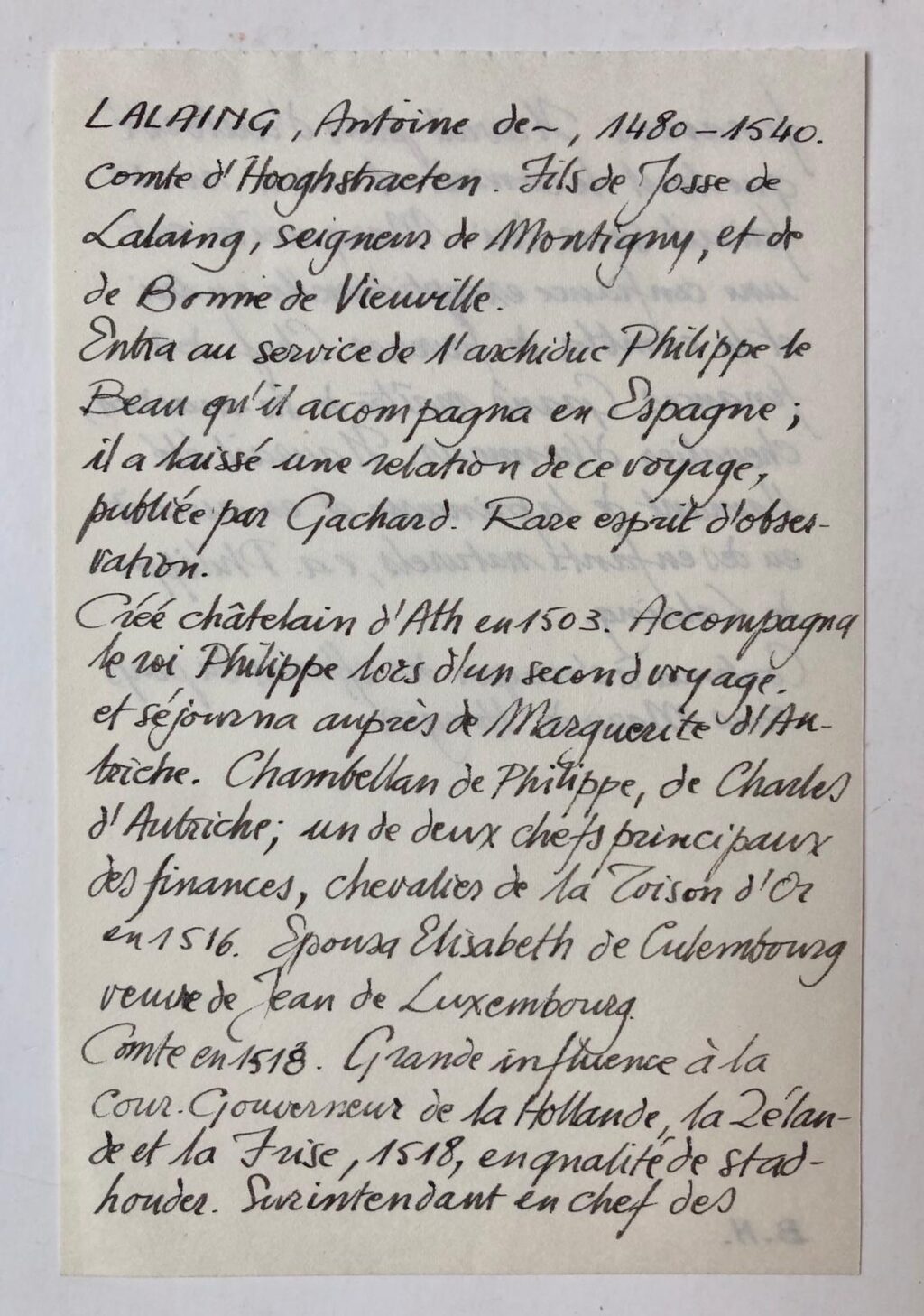 [Manuscript 1530] Acte waarbij Anthonie de Lalaing, graaf van Hoogstraten, een aantal financiële regelingen maakt. D.d. 31-10-1530. Manuscript op papier, 28x20 cm, getekend A. de Lalaing.