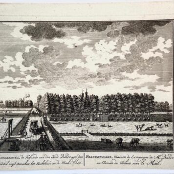 Original etching/Antique print/originele ets: Frankendael, de Hofstede van den heer Balde aen den Middel-wegh, tusschen het Rechthuis en de Malie baen/Frankendael, Maison de Campagne de Mr. Balde au Chemin du Milieu vers le Mail.