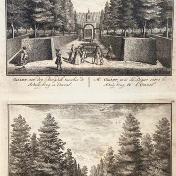 Original etching/Antique print/originele ets: GILLOT: aen den Ringdijk tusschen de Schulp-brug en Omval (Mr. Gillot pres la Dique entre le Schulp-brug & l' Omval) TOGETHER WITH Gillot, aen den zeswegh te zien (Vue du chemin croise de Mr. Gillot).