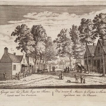 [Antique print, etching and engraving] Gezigt van voor het Recht huys tot Slooten. Ziende op de weg naar den Overtoom, published 1730.