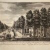 Original copperengraving/Antique print/Originele kopergravure: De herberg de (1) Schulp aen den Amstel binnen den ringdijk nevens een gezicht naer de (2)Outewaler Brugh /Le Cabaret de la Coquille pres Amstel en dedans de la digue & la vue du pont d'Outewael.