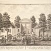 Original copper engraving/Antique print/Originele kopergravure: De Herberg Rozendael, aen den Ringdyk tusschen de Schulpbrugh en Schager laen.ca 1732.