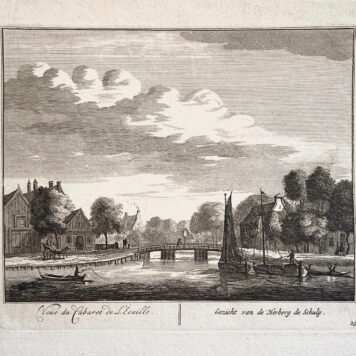 Original etching/Antique print/Originele ets: Gezicht van de Herberg de Schulp/Vue du Cabaret del'Ecaille.