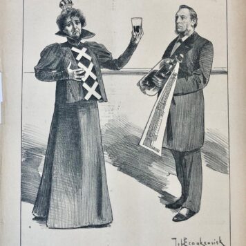 [Original lithograph/lithografie by Johan Braakensiek] Het Beursontwerp, 20 Maart 1898, 1 pp.