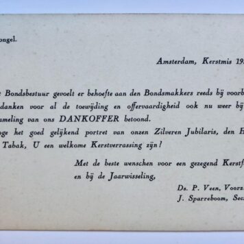 [POSTCARD, 1935, TABAK, NED. JONGELINGS VERBOND] Prentbriefkaart met fotoportret van C. Tabak, jubilaris 1910-1935 bij het Ned. Jongelingsverbond, 1935.