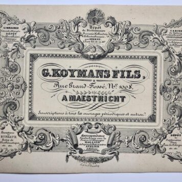 [Business cards, Maastricht, Porseleinkaartjes] Porseleinkaartjes (adreskaartjes gedrukt op hoogglanspapier, ca. 1850) van bedrijven te Maastricht. Extra groot en fraai. Prijs per stuk.