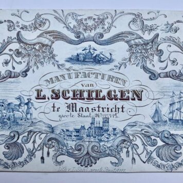 [Business cards, Maastricht, Porseleinkaartjes] Porseleinkaartjes (adreskaartjes gedrukt op hoogglanspapier, ca. 1850) van bedrijven te Maastricht. Extra groot en fraai. Prijs per stuk.