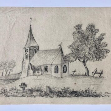 [Drawing, 19th century] Wat naief potlood tekeningetje van een kerk, gesigneerd J. Jonkers, ca. A5, 19e- eeuws.