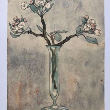 [Drawing, water colour, aquarel, tekening] Aquarel van bloemen in een vaas, getekend door Bep Jordens, ca. A5.