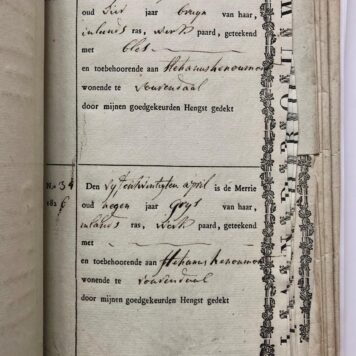[MANUSCRIPTS, HORSE BREEDING, PAARDENFOKKERIJ, 1826] Register van de paardenfokker J. M. Schoenmaekers te Klimmen met certificaten afgegeven in het eerste halfjaar 1826 aan de eigenaars van merries die door de de ‘goedgekeurden hengst’ van Schoenmaekers zijn gedekt. 40 pagina’s gedrukt, met de pen ingevuld en ondertekend door Schoenmaekers.