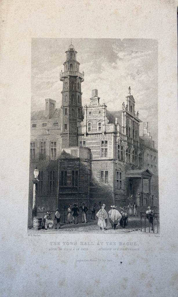 [Lithography, Lithografie, The Hague] The Town Hall at The Hague, Hôtel de Ville à La Haye, Stadhuis in 's Gravenhage (Old City Hall Den Haag), 1 p, published 19th century.
