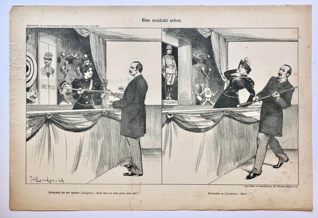 [Original lithograph/lithografie by Johan Braakensiek] Een mislukt schot, 17 Juli 1891, 1 pp.