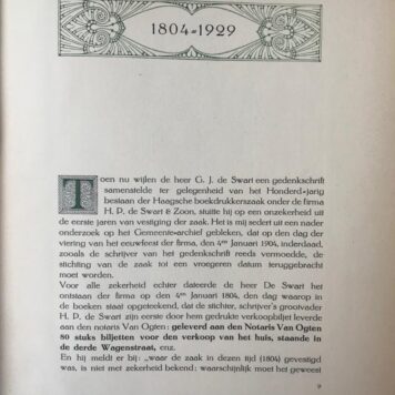 [Printing, Drukkerij 1929] H.P. de Swart en Zoon. 's-Gravenhage 1804-1929. ['s-Gravenhage 1929], 29 p.