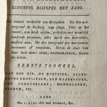 [Theatre play 1835] Pieter Spreeuw, of Eén uur boerenkermis, kluchtig blijspel met zang. Delft, erve Adrianus Sterck, 1835.