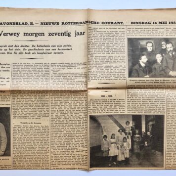[Newspaper reviews, Verwey 1935] Drie uitvoerige krantenartikelen uit 1935 over Albert Verwey, o.a. betr. 70e- verjaardag.