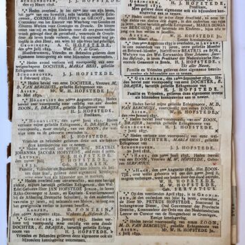 [Family newspaper articles] Verzameling familie advertenties uit kranten betr. de familie Hofstede, 1796-1916, ca. 150 stuks.