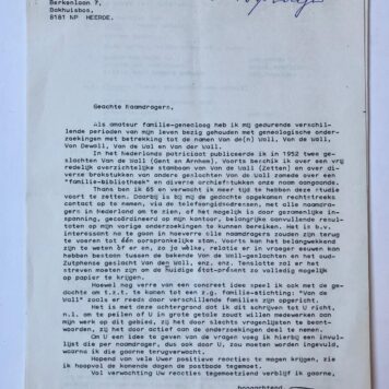 [Printed letters] Twee brieven van J.H. van de Wall betr. de familie Van de Wall, 1980 en 1981. Getypt en gestencild.