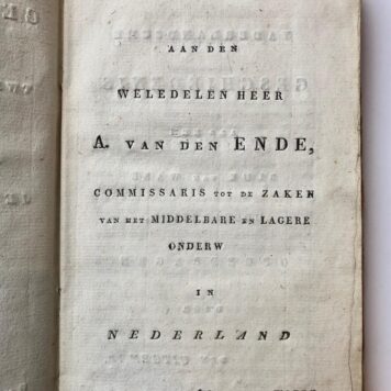 [Dutch history, School price form, 1814] Boekje over vaderlandsche geschiedenis, Zutphen 1814, uitgereikt als schoolprijs aan ‘den jongenheer A. Jongkindt’, dd. Alpen 27-5-1816, getekend J.E. van Horson.