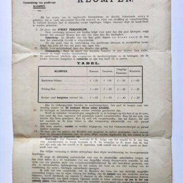 [Wooden shoes, Klompen, Brochure 1917] Brochure over verstrekking van goedkope klompen door het Kon. Nationaal Steuncomité, dd. december 1917. Gedrukt, folio, 2 pag.