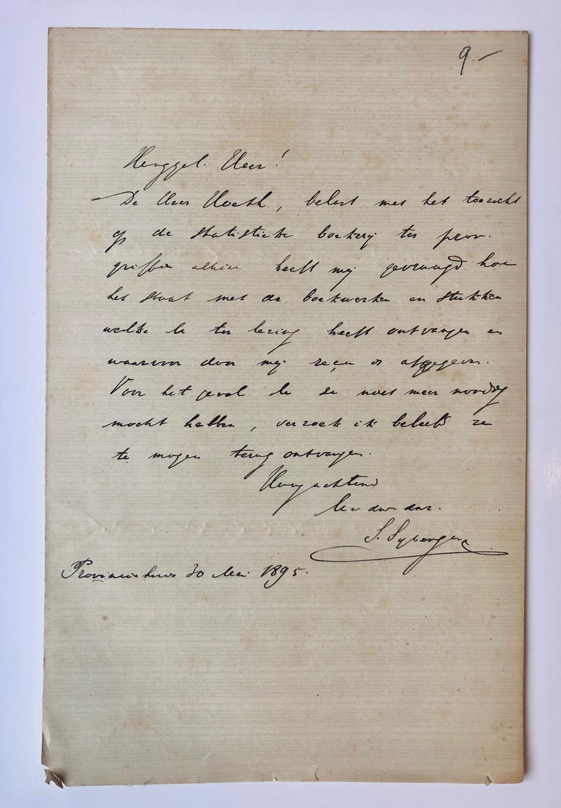  - [Manuscript 1895] Briefje van S. Sybenga, dd. provinciehuis (Groningen?) 1895, 8, 1 pag manuscript.