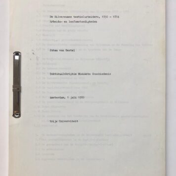 HILVERSUM, VAN GESTEL -- De Hilversumse textielarbeiders 1850-1874, arbeids- en leefomstandigheden. Doctoraal scriptie door Johan van Gestel, A.dam V.U. 1980, ca. 90 pag., getypt.