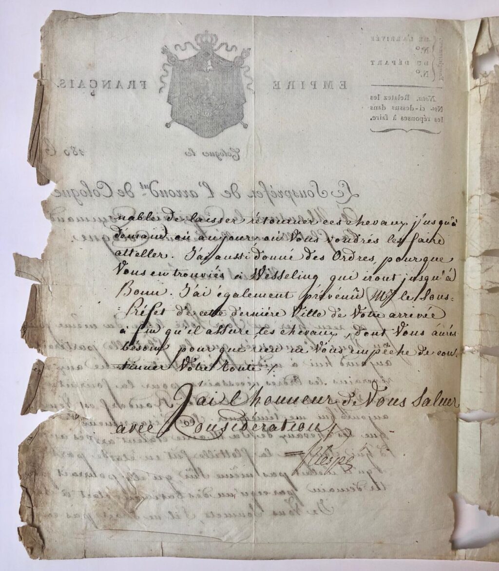 [Military manuscripts, 1806-1807] Een aantal stukken (3 originele en 4 afschriften) betreffende het Commando op de Rijn, 1806-1807. Manuscripten, 4° en folio, 6 pag.