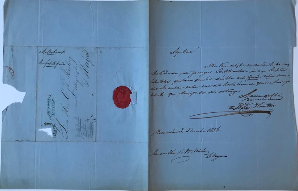  - [Manuscript The Hague, 1856] Brief van Willem van Houten, d.d. Rotterdam 1856, aan C.W. Mieling, lithograaf te 's-Gravenhage, manuscript, 1 pag.