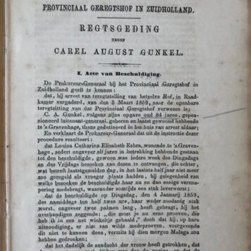 [Criminality, 1859] Regtsgeding tegen C.A. Gunkel, beschuldigd van vergiftiging, voor het Provinciaal Gerechtshof in Zuidholland. 's-Gravenhage, Belinfante, 1859.