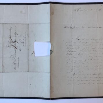[Manuscript 1827] Brief van Quarles van Ufford, d.d. 's-Gravenhage 1827, aan P. F.van Kuffeler van Hogeveen, vrederechter te Gouda. Manuscript, folio, 3 pag.