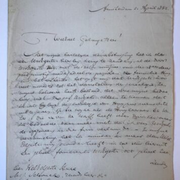 [Manuscript 1832] Brief van W.J.C. van Hasselt, d.d. Amsterdam 1832, aan raadsheer mr. J. Schonck te 's-Gravenhage. 4°, 4 pag., manuscript.