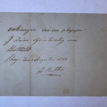 [Receipt/kwitantie 1866] Kwitantie van J. Bolten voor ontvangen kluitkalk van schipper J. Zwan. 's-Gravenhage, 1866. Manuscript, 1 pag.