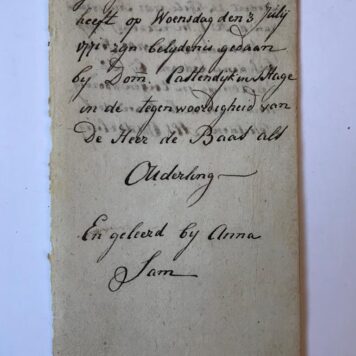 [Manuscript 1781] Aantekeningen betr. belijdenis van George Michiel 't Hoen d.d. 3-7-1771, bij ds. Cattendijk in 's-Gravenhage en van Catharina Corn. Flok (sedert 24-2-1782 huisvrouw van G.M. 't Hoen) op 3-10-1781 bij ds. De Koning. Manuscript, 12°, 2 pag.