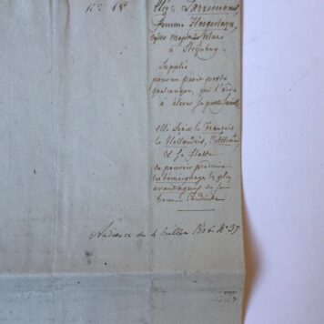 [Manuscript 1806, The Hague] Request aan Lodewijk Napoleon van Elisabeth Larremans, wed. T.A. Hoogestaijn, Gravenhage d.d. 2-7-1806. Manuscript, folio, 3 pag.
